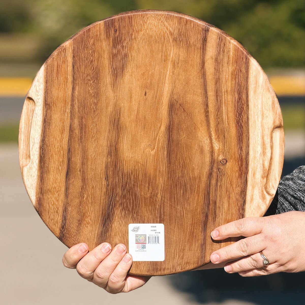 Iowa State Tuckahoe Round Teak Cutting Board back